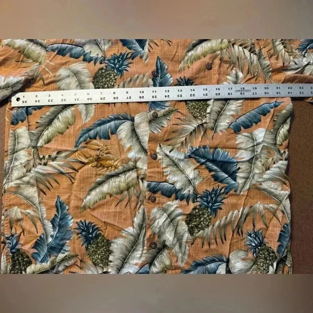 Batik Bay Hawaiian Shirt | Size Large | Orange with trees and fish